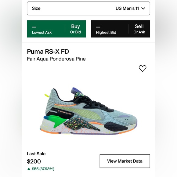 Puma RS-X FD “Fair Aqua Ponderosa Pine”, Sz 11, never worn, no box